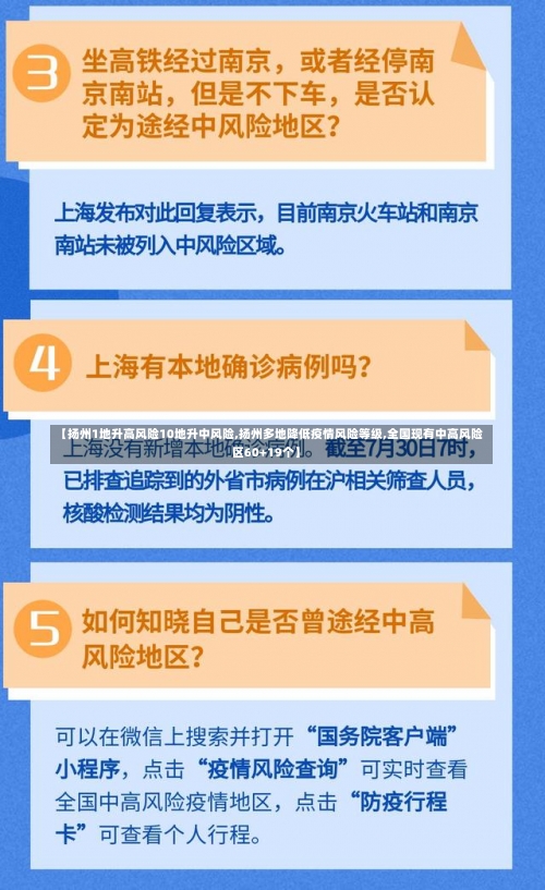 【扬州1地升高风险10地升中风险,扬州多地降低疫情风险等级,全国现有中高风险区60+19个】